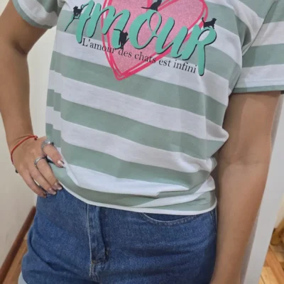 remera rayada verde amour mujer