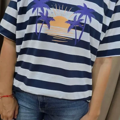 remera rayada azul summer beach mujer